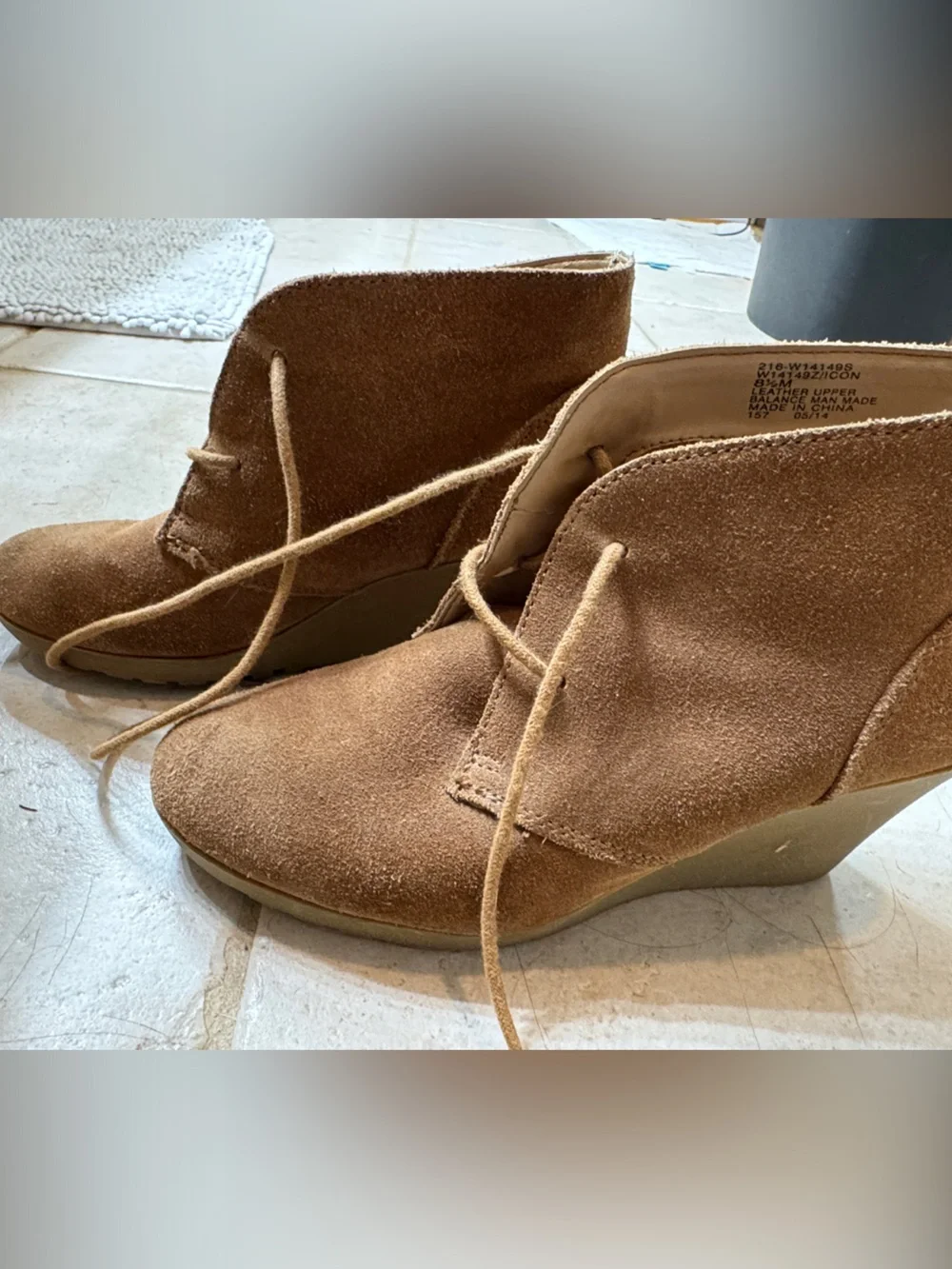 White Mountain Tan Suede Lace-Up Wedge Booties